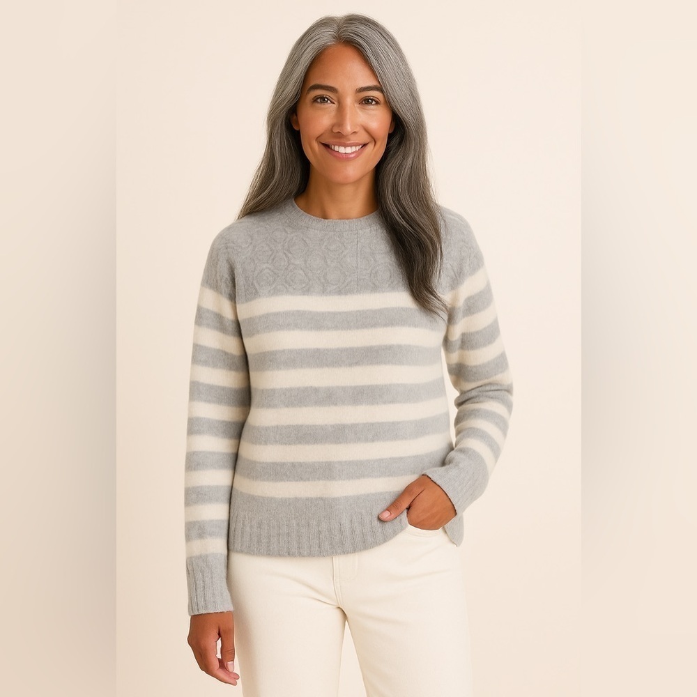 New Caslon Nordstrom Grey Heather Ivory Stripe Sweater (XS)